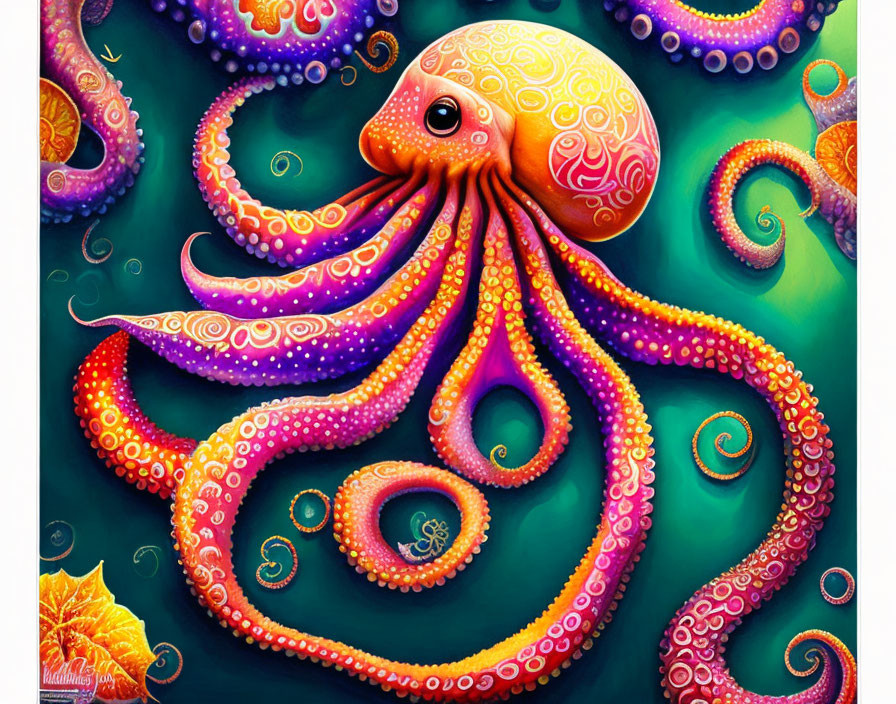 Colorful octopus art with intricate patterns on a swirling background