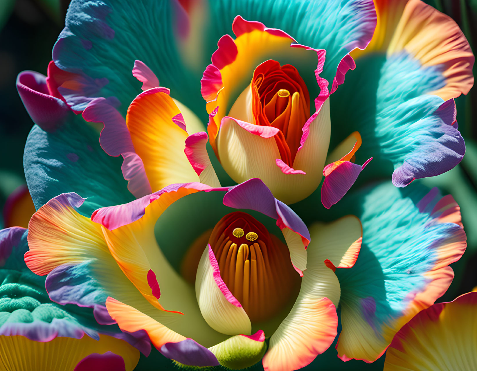 Colorful Multi-Colored Flowers on Blurred Dark Background