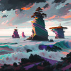 Majestic rock formations in vibrant digital painting