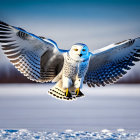 Colorful Bird with Outstretched Wings Above Flowers and Butterfly