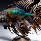 Detailed Fish Sculpture with Metallic Textures & Aquatic Design