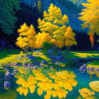 Tranquil lake with vibrant autumn trees and serene forest landscape