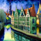 Colorful European Medieval Buildings Reflected in Canal