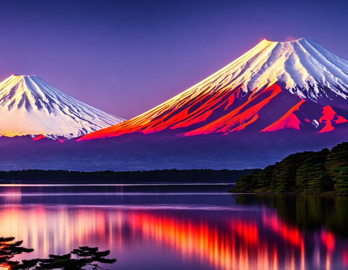 Serene Lake Reflecting Mount Fuji at Sunset