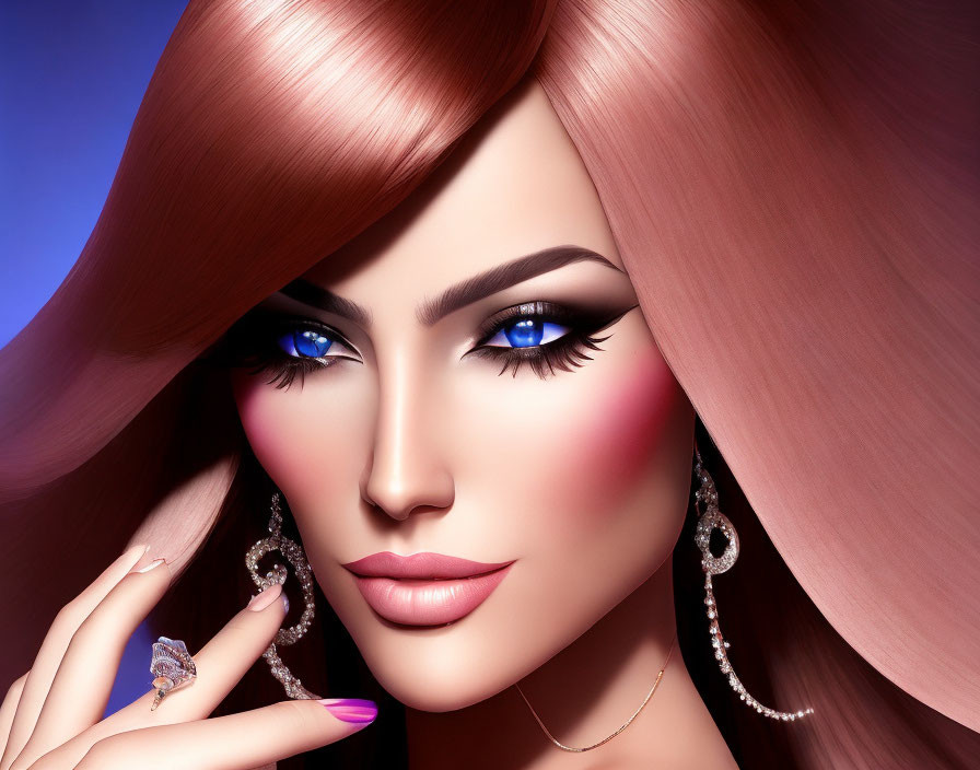 Woman with stylized makeup and elegant jewelry in digital illustration
