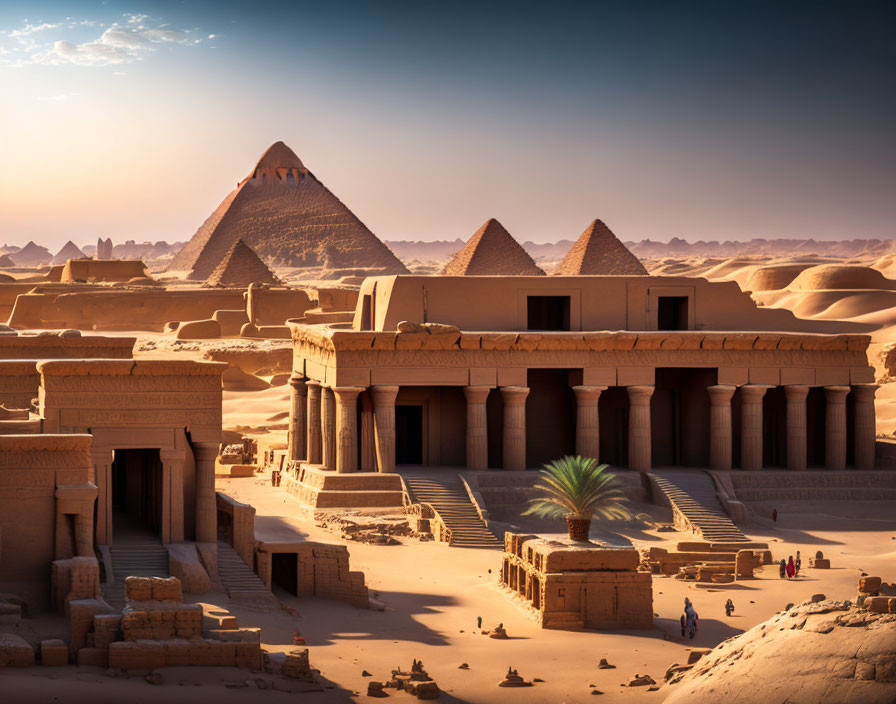 Ancient Egyptian Pyramids and Temples in Desert Exploration