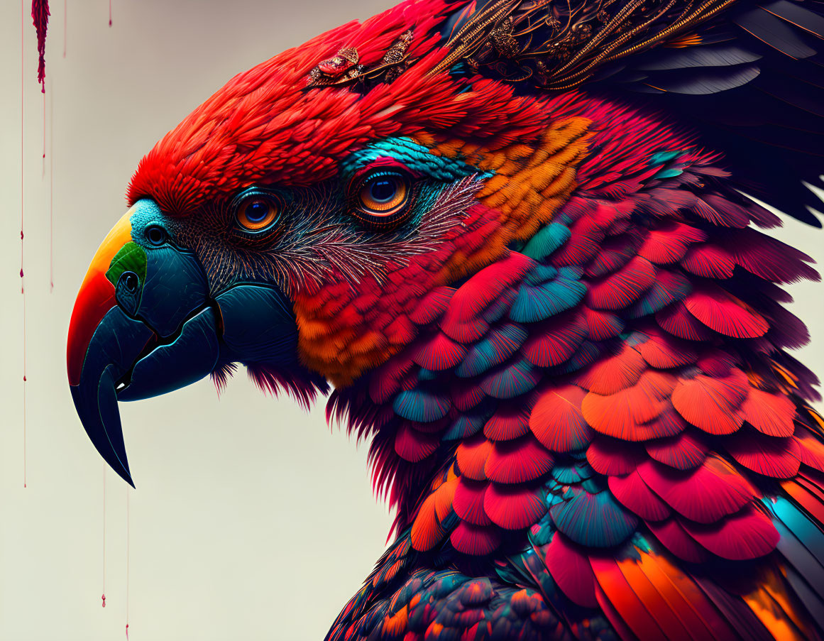 Colorful Macaw with Detailed Feathers and Sharp Beak on Pink Background