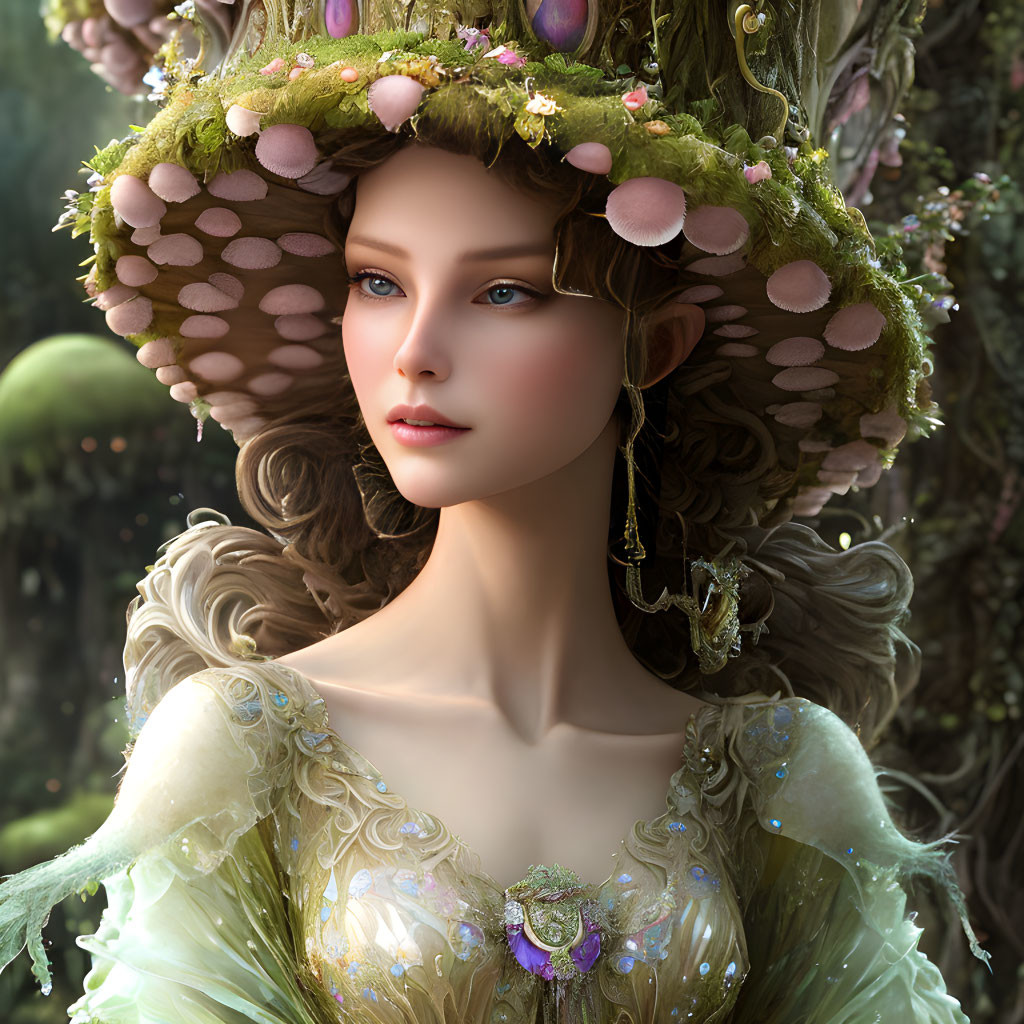 Digital artwork of woman in nature-inspired attire