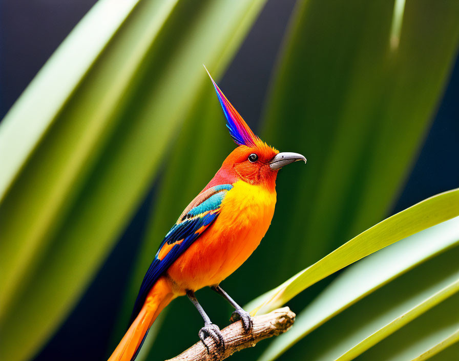 Colorful Bird with Orange Body and Blue Wings Perched on Branch