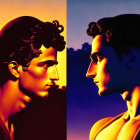 Stylized male bust portraits in warm and cool tones