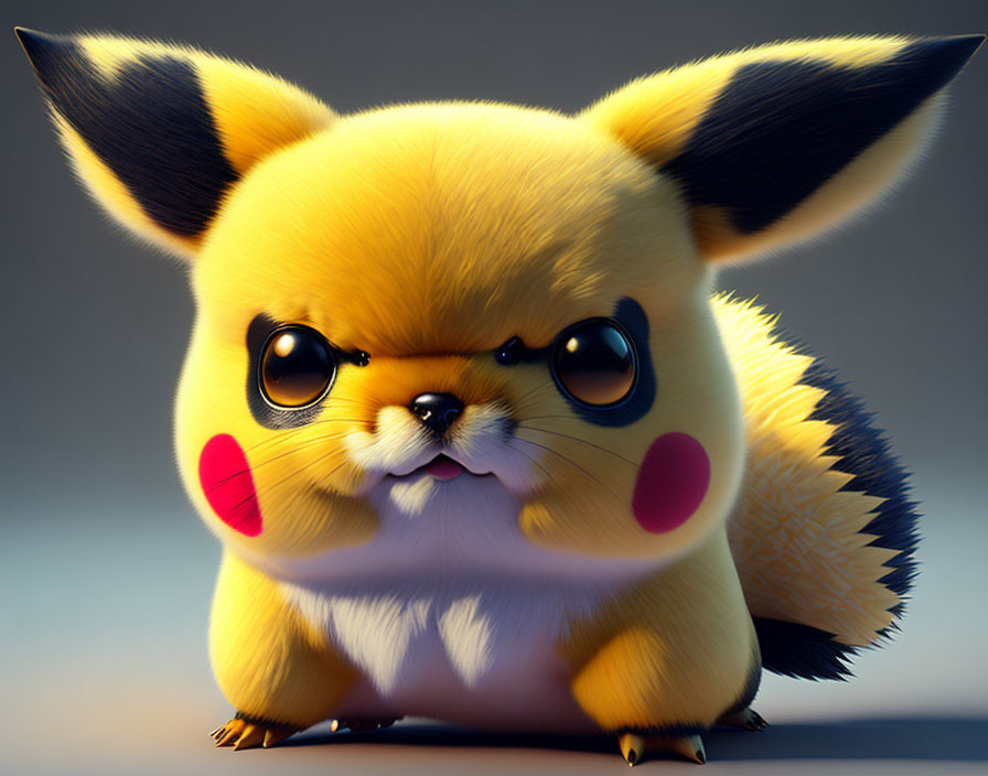 Stylized 3D Pikachu illustration with large eyes and cute expression