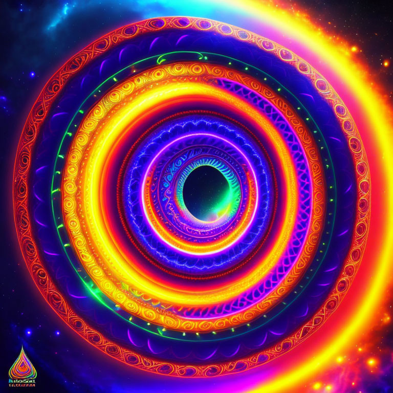 Colorful Digital Mandala on Cosmic Starry Background