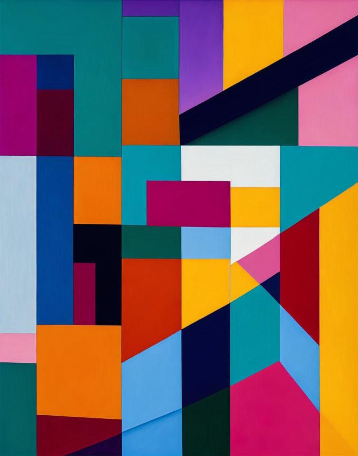 Colorful Abstract Geometric Painting with Sharp Angular Shapes