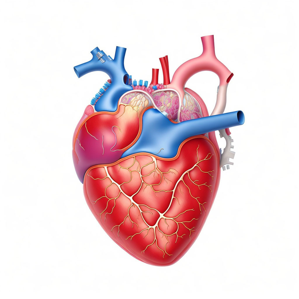 Detailed Human Heart Anatomy: Arteries, Veins, Chambers