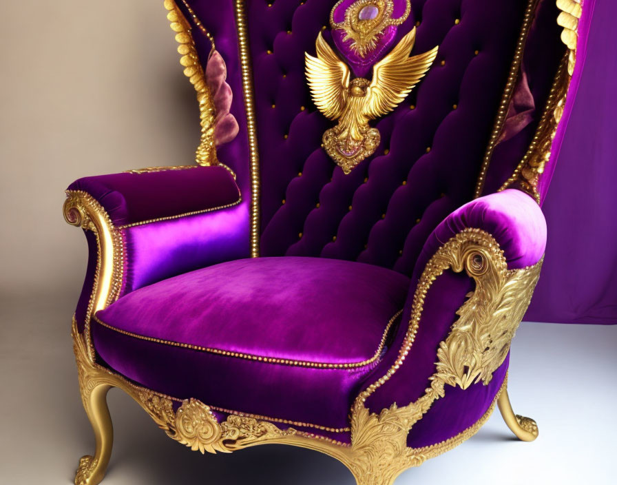 Luxurious Purple and Gold Throne with Ornate Golden Detailing