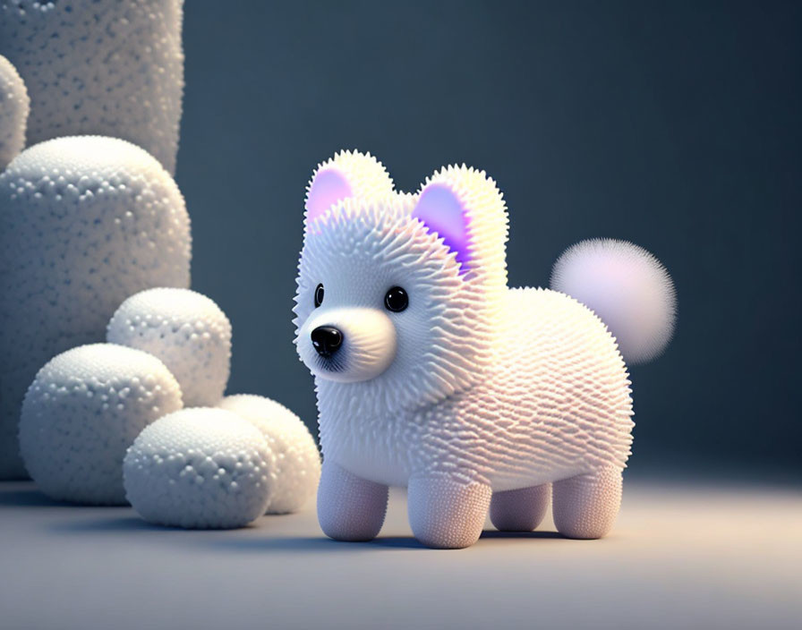 Stylized 3D White Puppy Illustration with Soft Texture