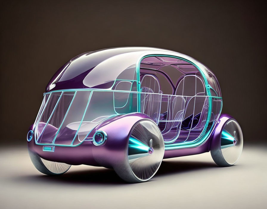 Futuristic Purple Vehicle with Transparent Panels and Silver Wheels