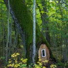 Enchanting glowing treehouse in luminescent forest