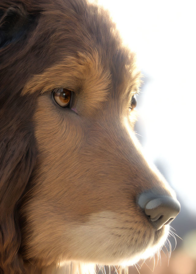 Brown dog with soft fur and sharp gaze in sunlight glow