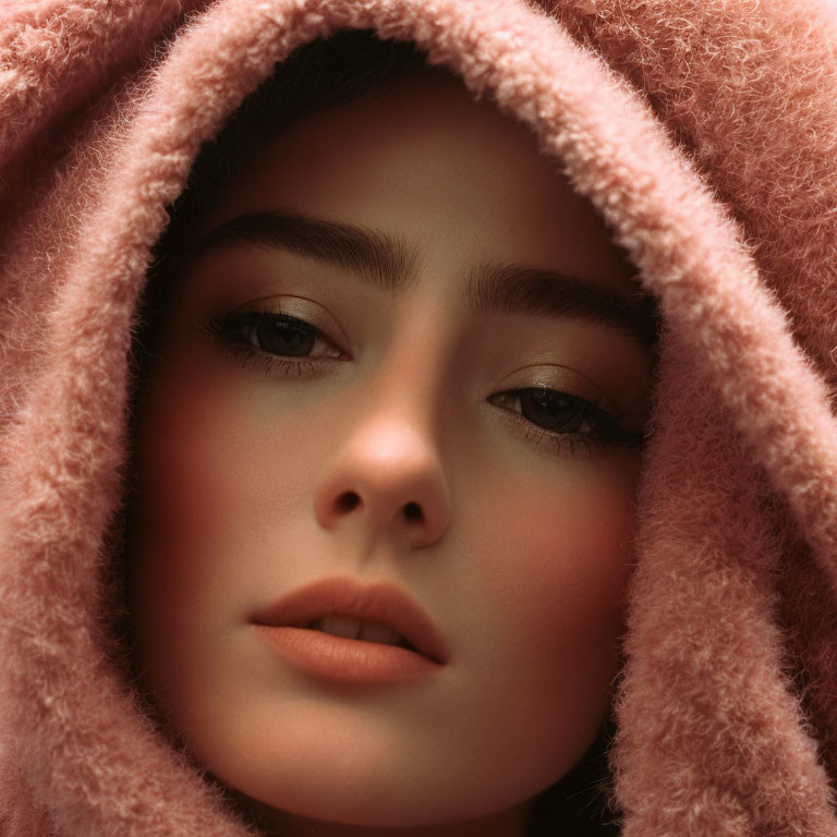 Detailed Close-Up of Person in Pink Hooded Garment