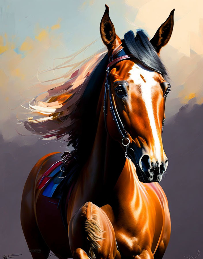 Dynamic brush strokes: Chestnut horse digital artwork