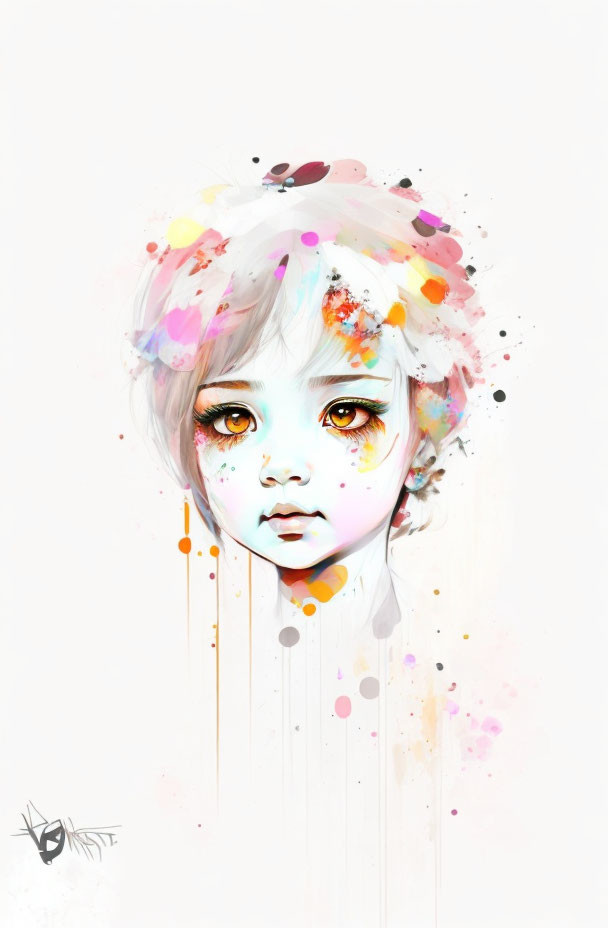 Colorful Watercolor-Style Portrait of Child on Light Background