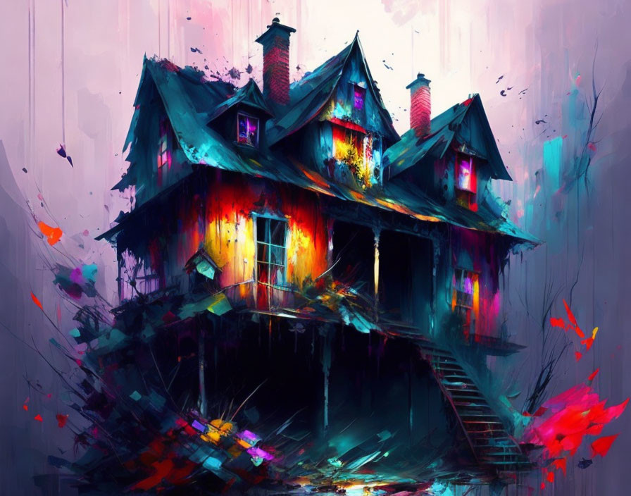 Colorful digital painting of a mysterious, atmospheric house