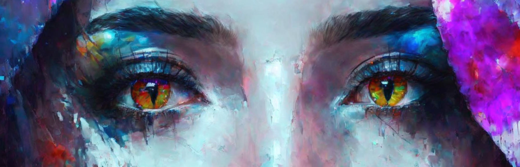 Vibrant close-up painting of expressive eyes with abstract strokes