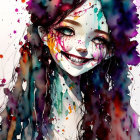 Colorful Watercolor Illustration of Smiling Girl