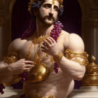 Ancient royalty depicted with grape clusters and golden jewelry