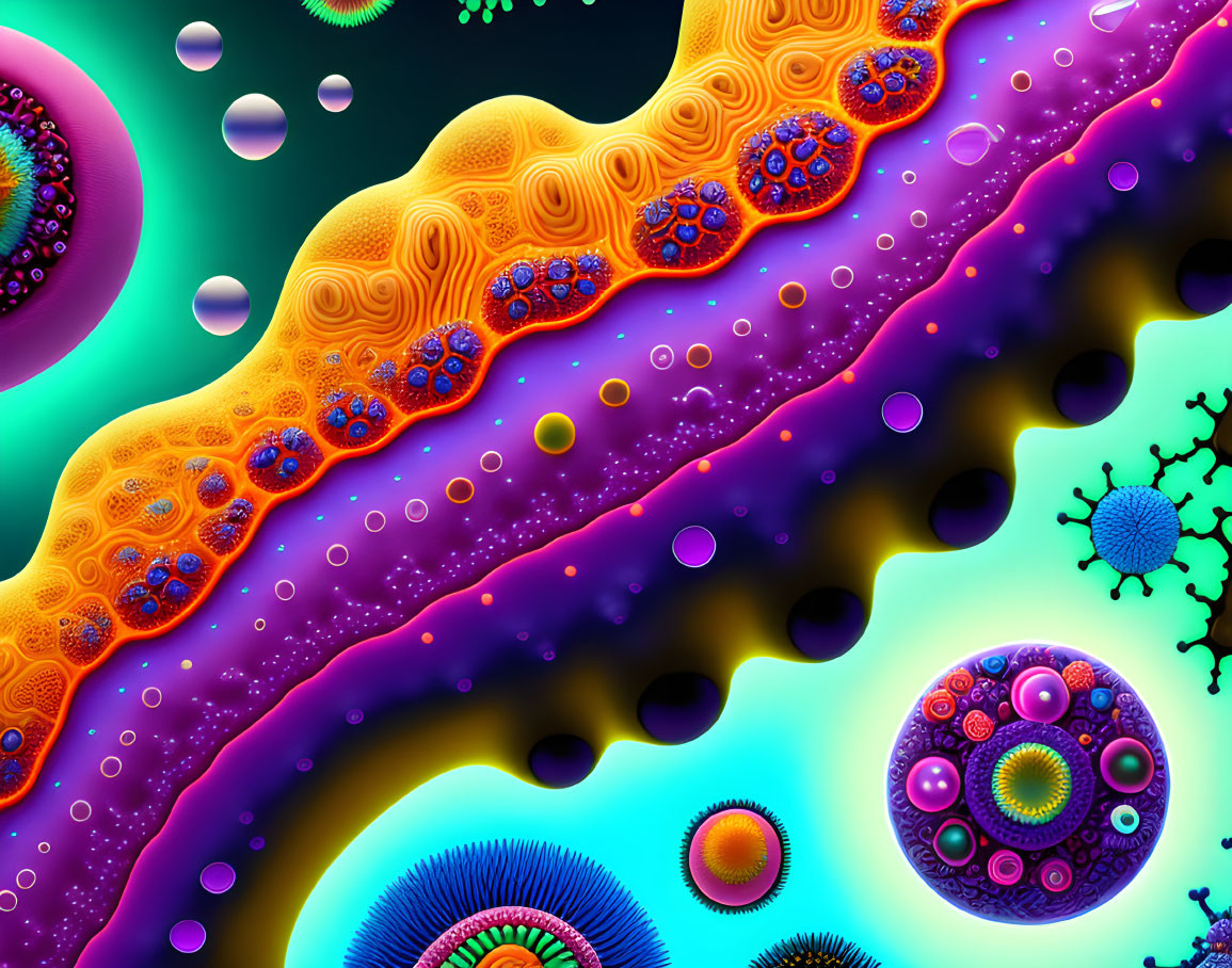 Vivid Abstract Digital Art with Bubble-like Elements