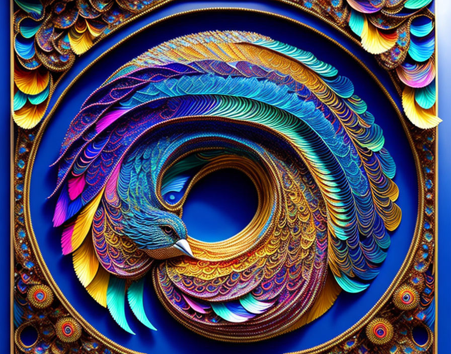 Colorful Peacock Artwork with Spiral Feather Design