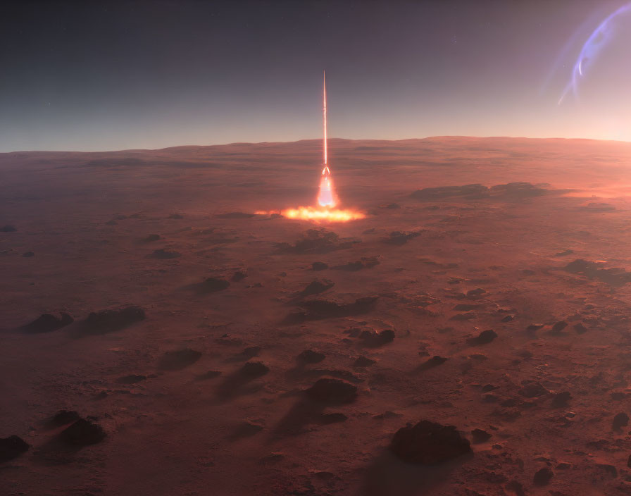 Barren Red Alien Planet Rocket Launch