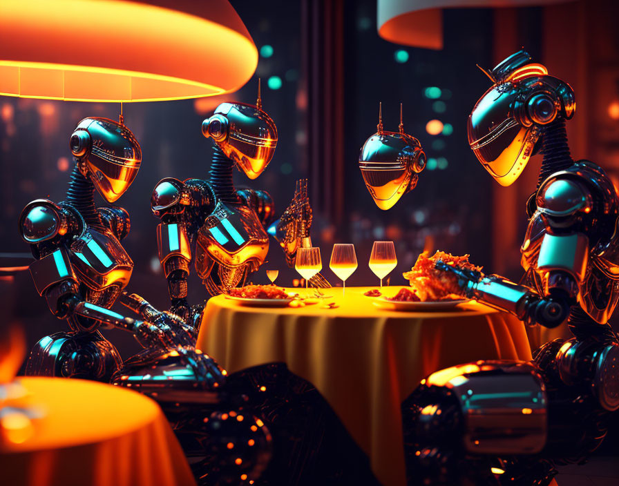 robots taking dinner in restaurant