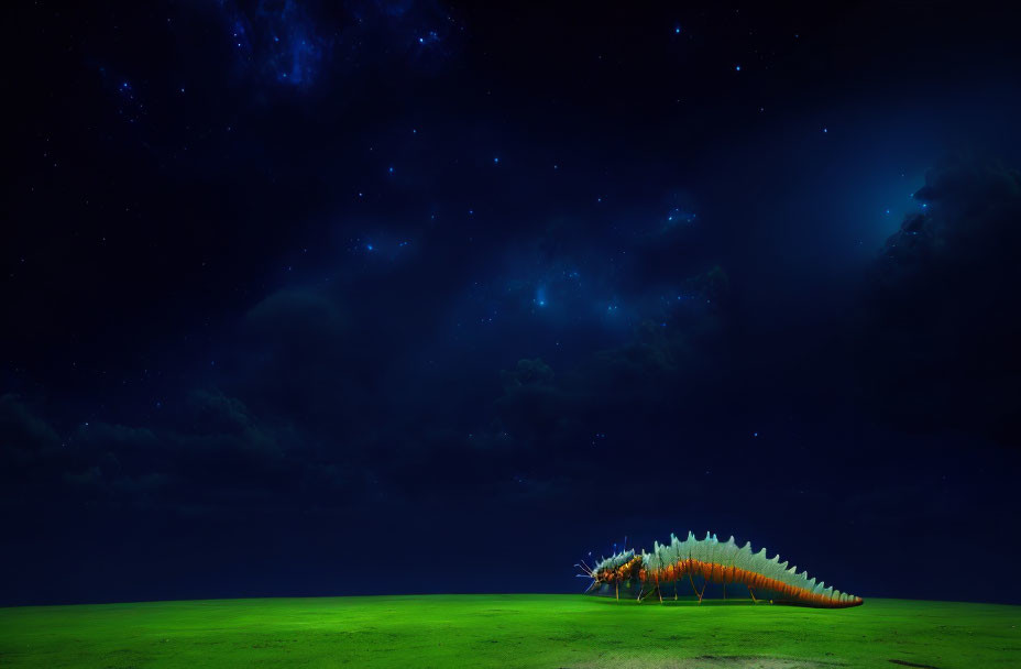 Spine-Covered Creature Resting Under Starry Night Sky