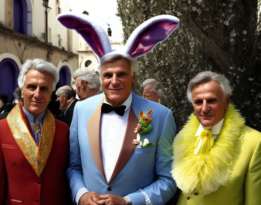 Colorful Suits and Bunny Ears at Festive Event