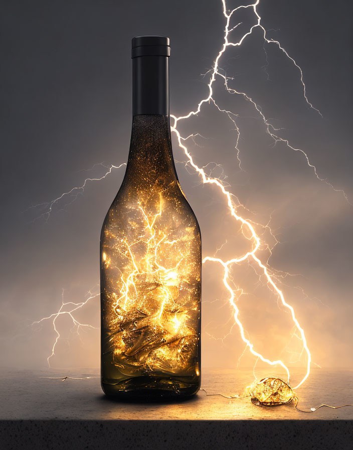 Stormy Sky with Glowing Bottle on Ledge