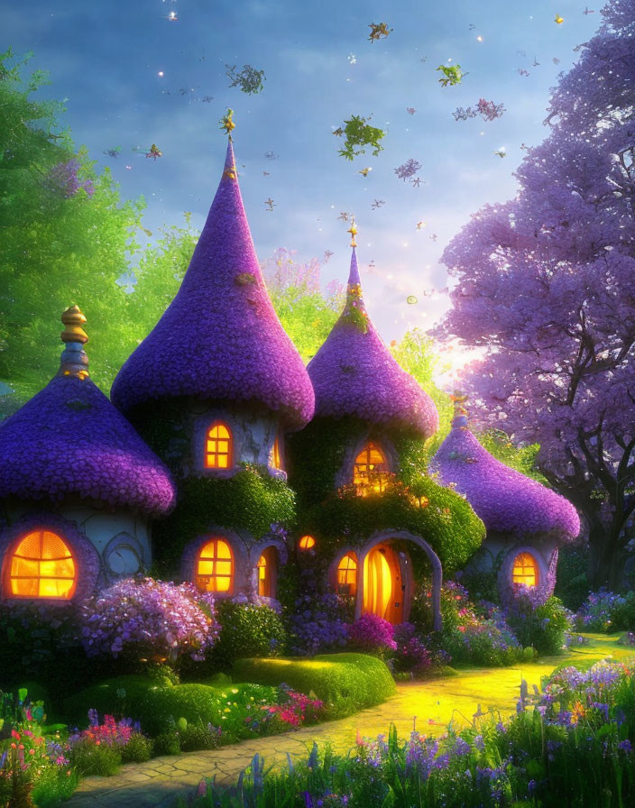 Purple-Thatched Fairy-Tale Cottage in Lush Greenery