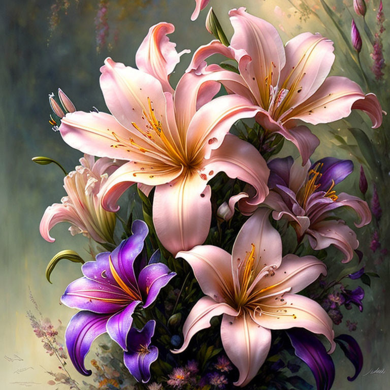 Pink and Purple Lily Bouquet on Soft Background