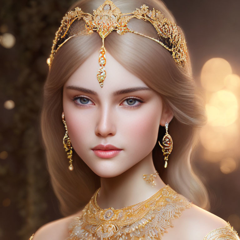 Blonde Woman with Golden Tiara and Blue Eyes Illustration