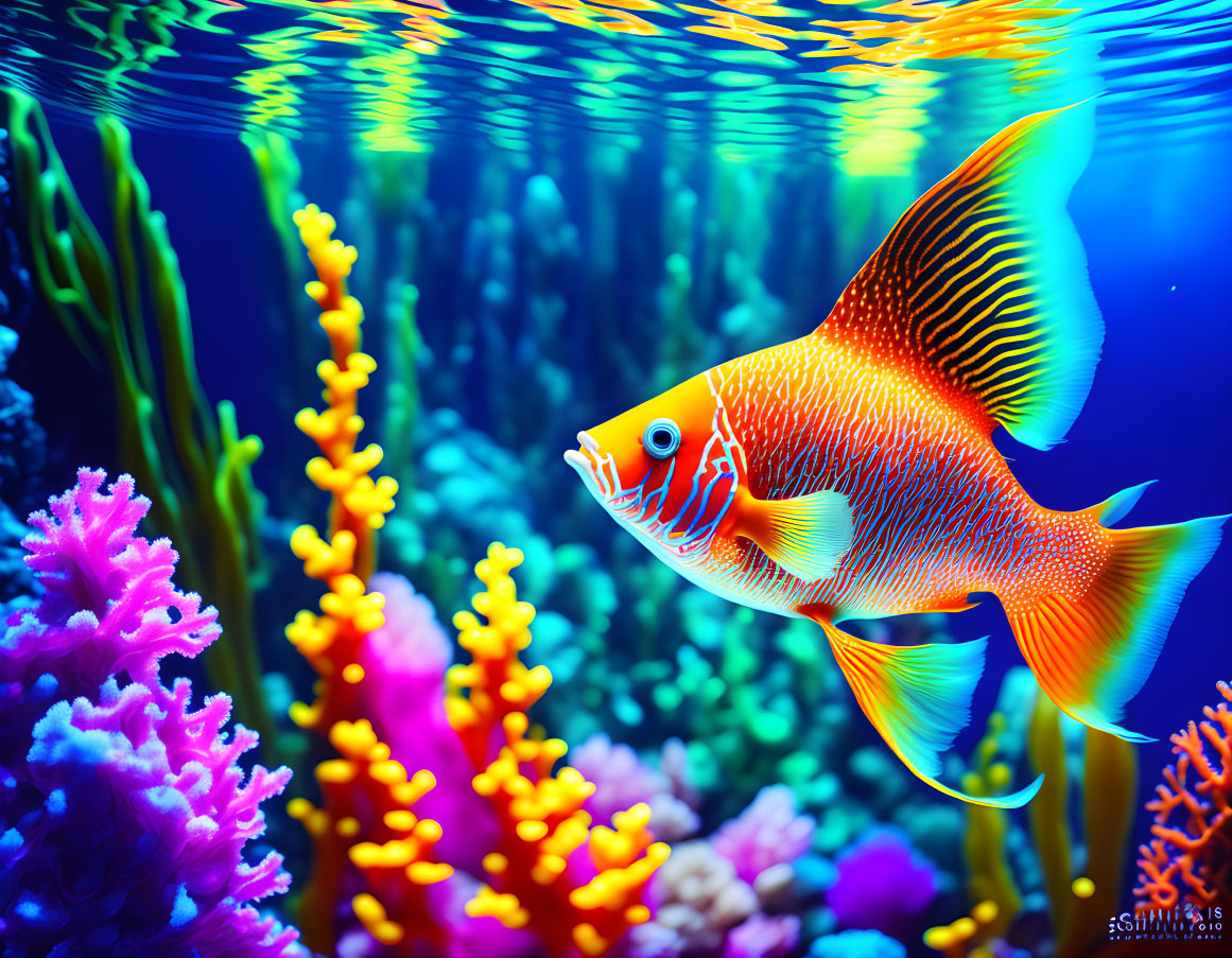 Colorful Orange Fish Swimming Near Vibrant Coral Reef