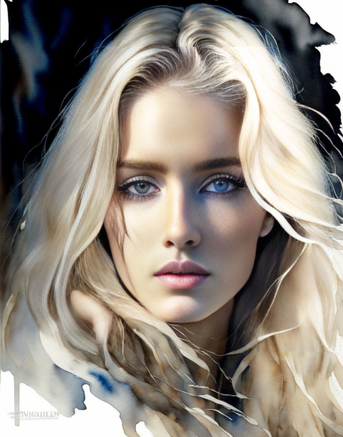 Blonde woman with blue eyes in digital art portrait