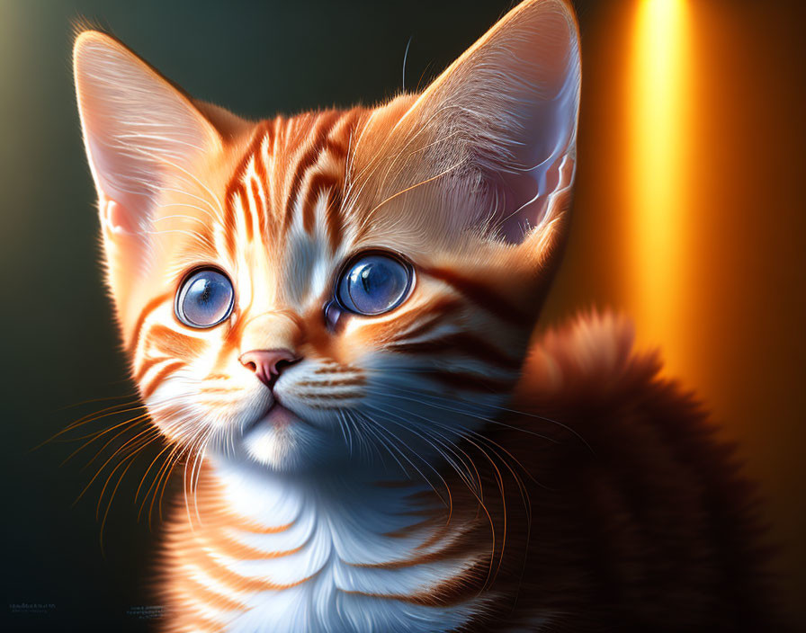 Orange Striped Kitten with Blue Eyes in Warm Light