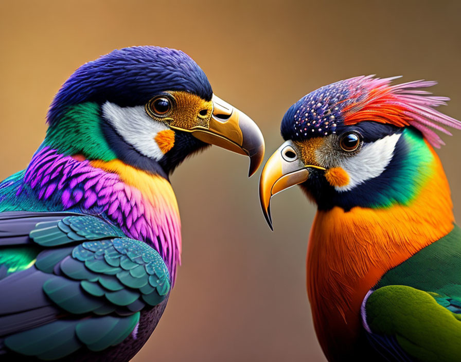 Vivid colorful birds displaying gradient feathers.