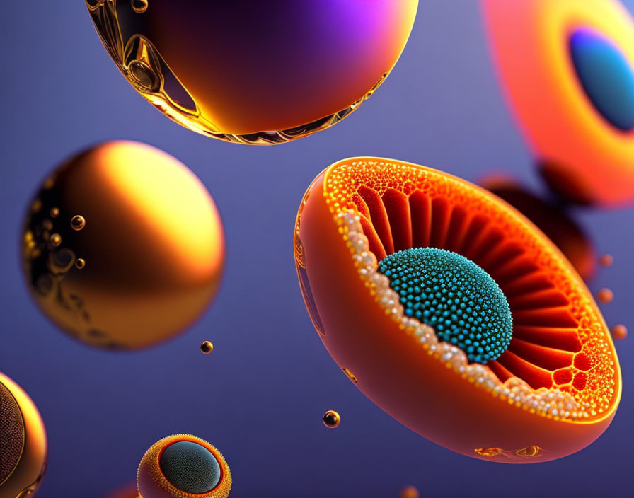 Vibrant 3D-rendered abstract sea life against purple backdrop