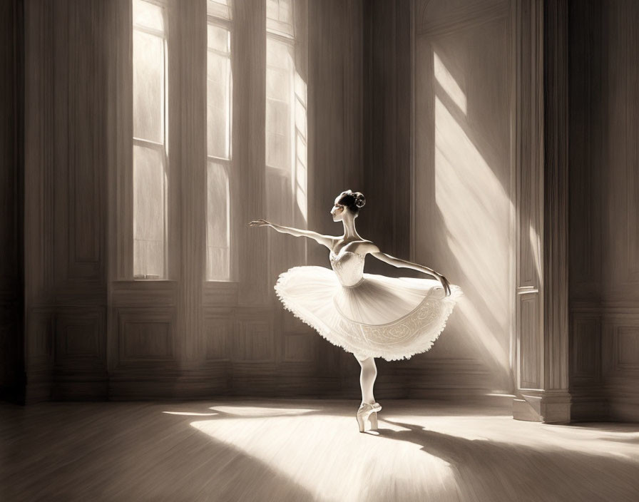 Graceful Ballerina Dances in Sunlit Room