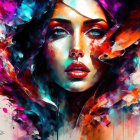 Colorful Abstract Digital Art of Woman's Face surrounded by Dynamic Elements