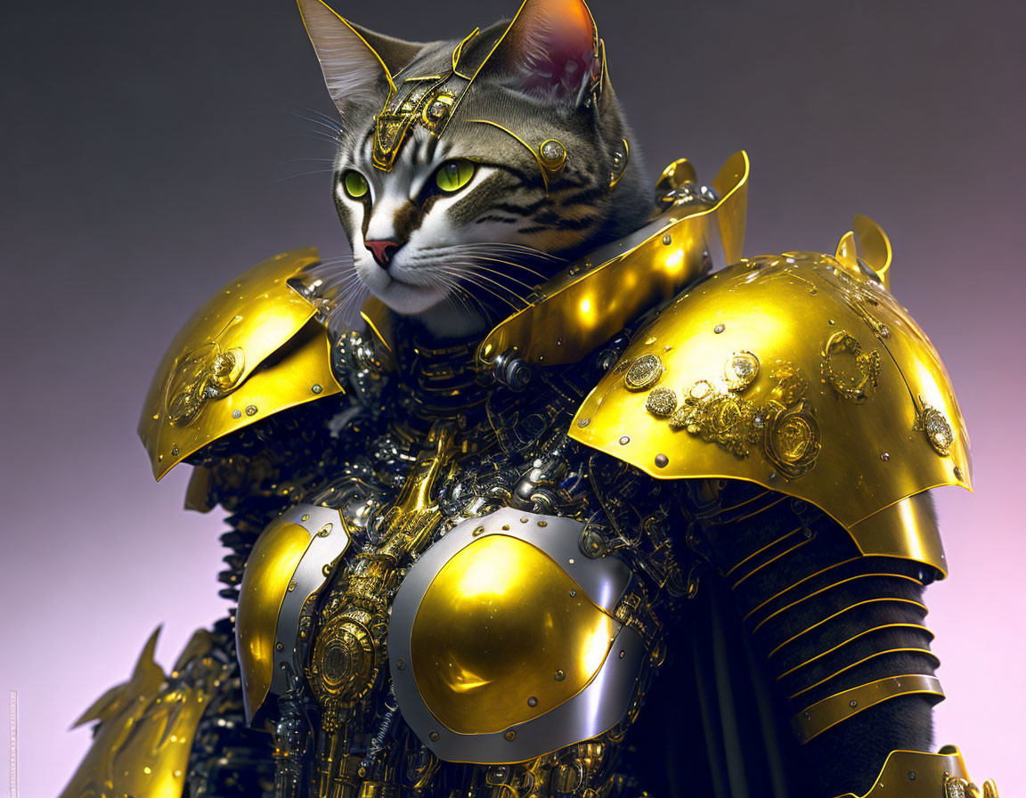 Tabby Cat in Golden Fantasy Armor