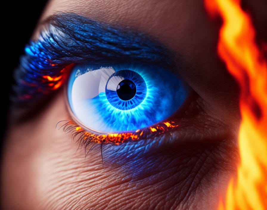 Close-Up of Striking Blue Eye with Fiery Orange Elements