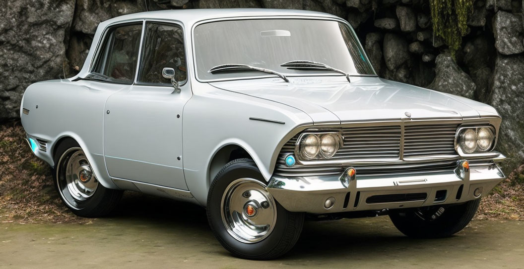 Classic Two-Tone Sedan with Round Headlights and Chrome Detailing